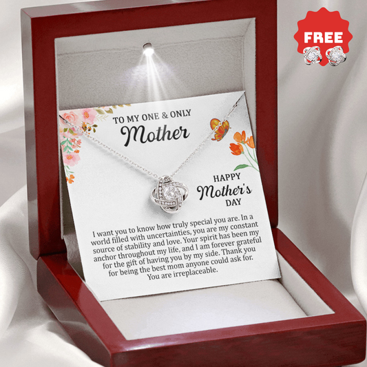 To My Mother – Irreplaceable Love Knot Necklace + FREE Matching Earrings