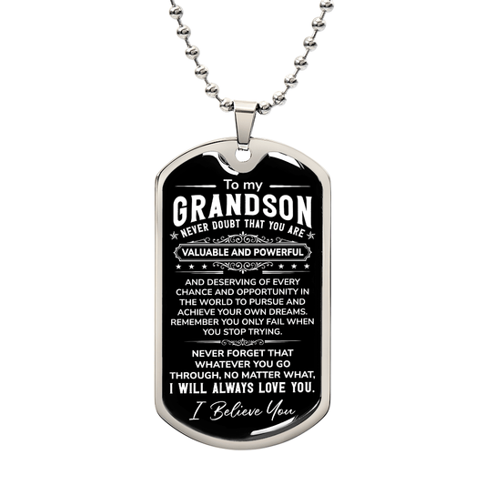 To My Grandson Dog Tag Necklace — You Are Valuable and Powerful, Love from Grandpa