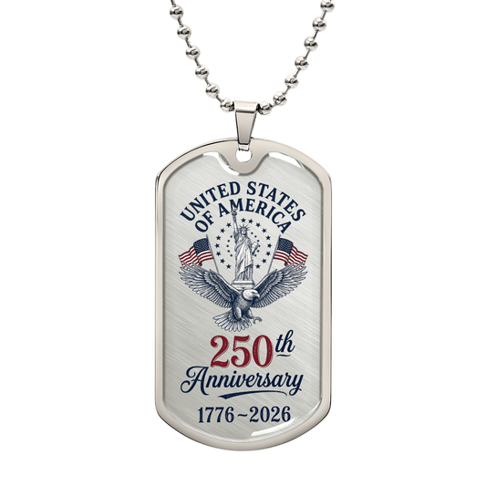 USA 250th Anniversary Dog Tag Necklace – Patriotic Gift 1776-2026