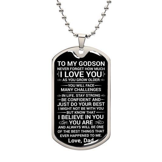 To My Godson – I Love You More Than Words Can Say Dog Tag Necklace