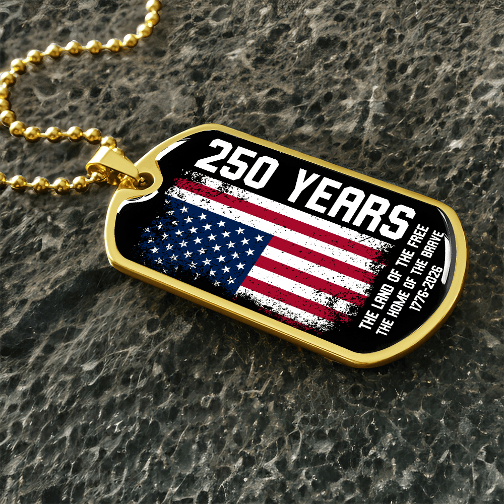 Land Of The Free USA 250th Anniversary Dog Tag Necklace