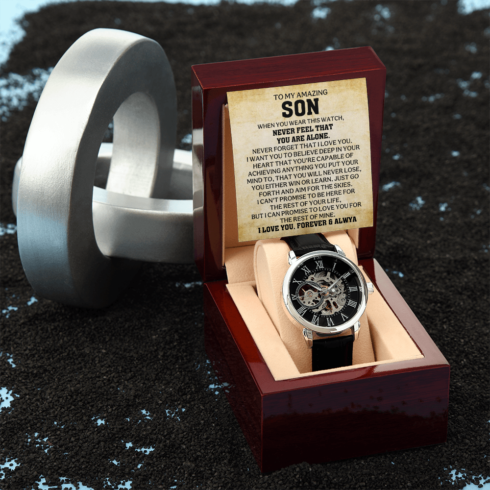 To My Son – “Never Feel That You Are Alone” Skeleton Watch Gift