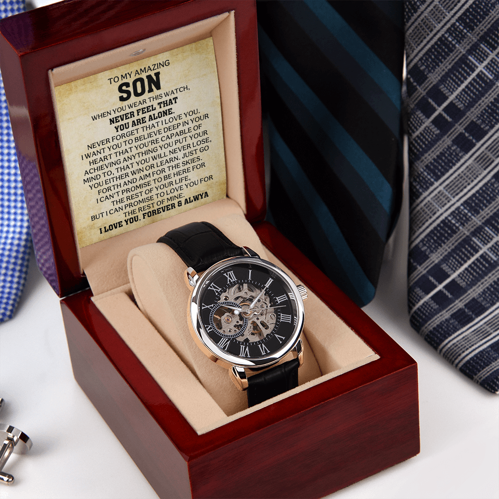 To My Son – “Never Feel That You Are Alone” Skeleton Watch Gift