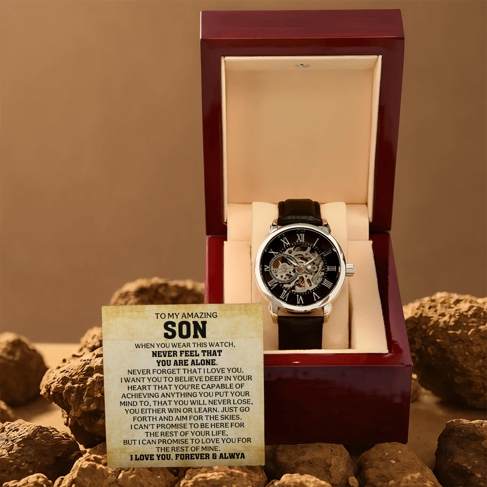 To My Son – “Never Feel That You Are Alone” Skeleton Watch Gift