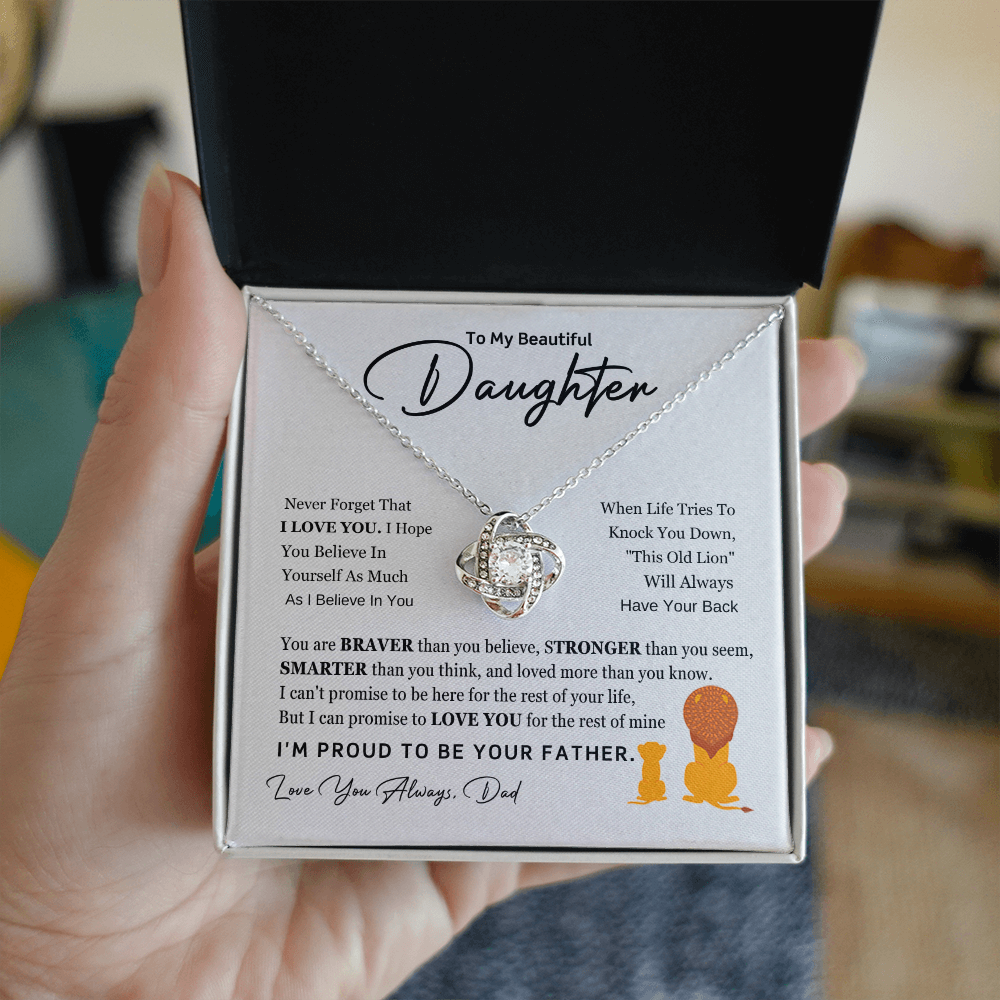 To My Daughter – This Old Lion Will Always Have Your Back (Love Knot Necklace)