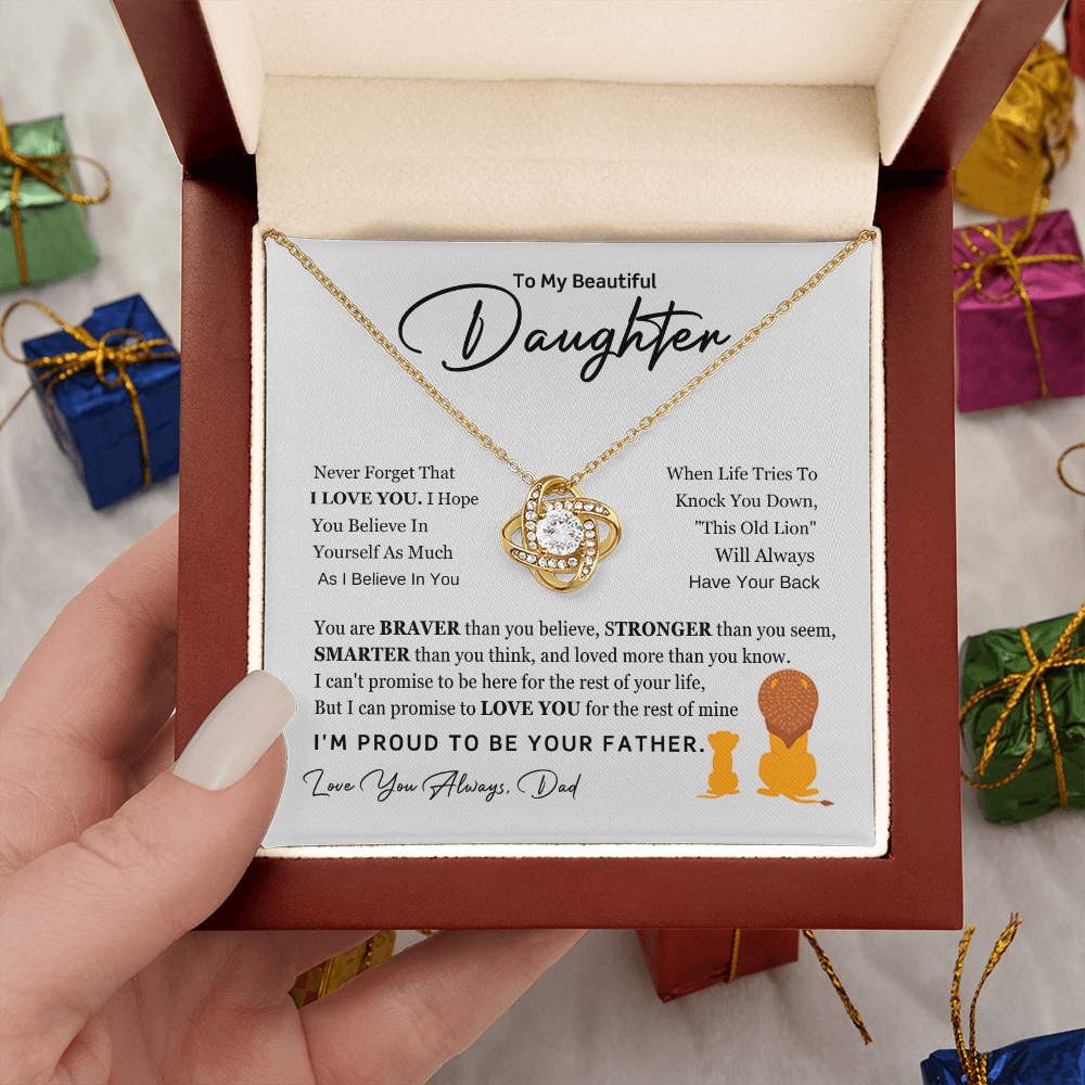 To My Daughter – This Old Lion Will Always Have Your Back (Love Knot Necklace)