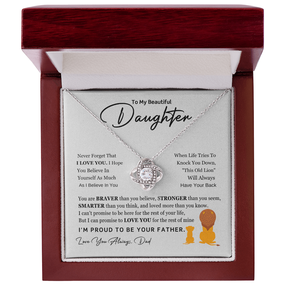 To My Daughter – This Old Lion Will Always Have Your Back (Love Knot Necklace)
