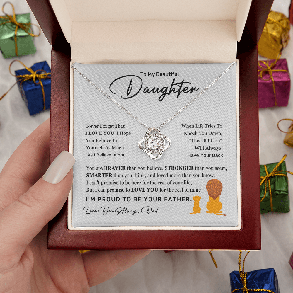To My Daughter – This Old Lion Will Always Have Your Back (Love Knot Necklace)