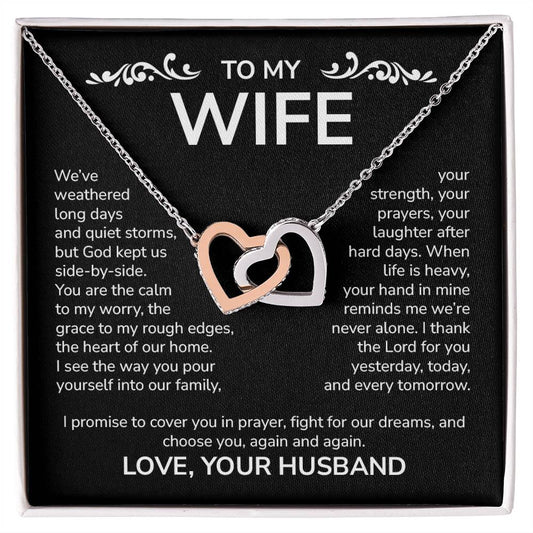 To My Wife – Interlocking Hearts Necklace from Husband | God Kept Us Side-by-Side