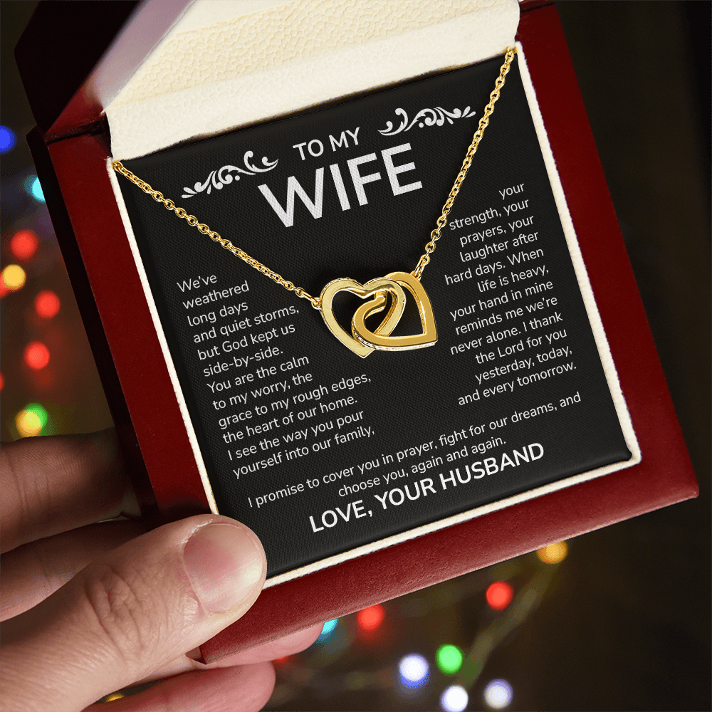 To My Wife – Interlocking Hearts Necklace from Husband | God Kept Us Side-by-Side