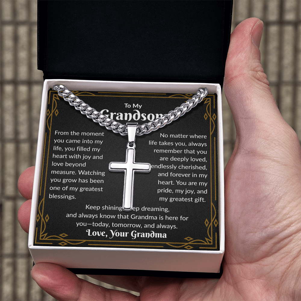 To My Grandson - Keep Shinning (Artisan Cross Necklace)