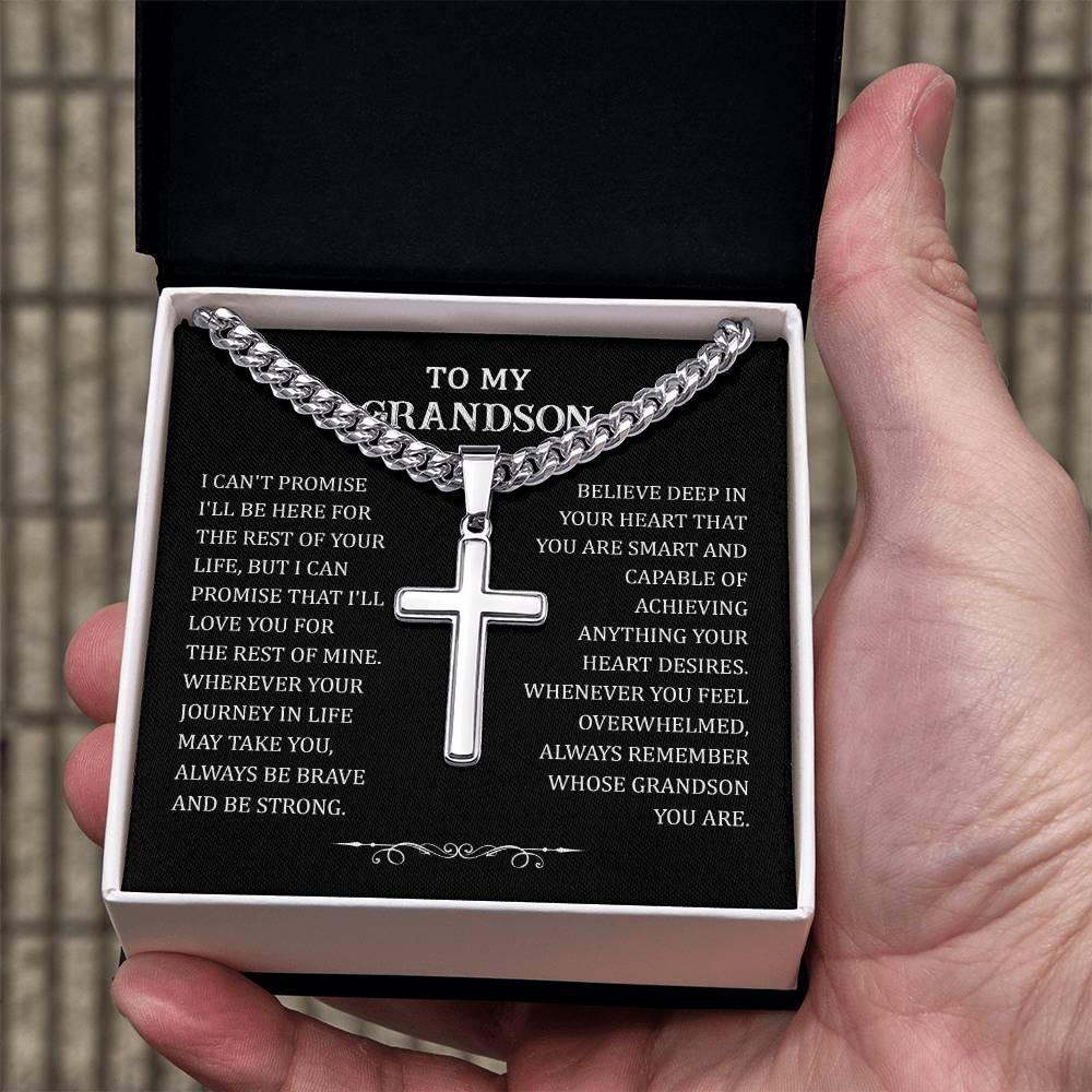 To My Grandson - Believe Deep In Your Heart (Artisan Cross Necklace)
