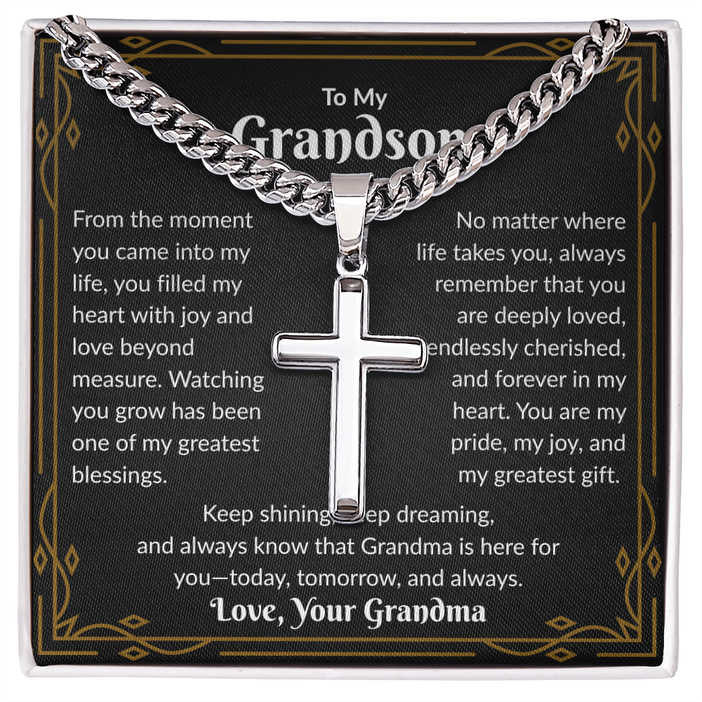 To My Grandson - Keep Shinning (Artisan Cross Necklace)