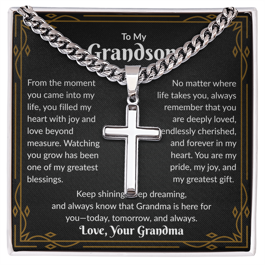 To My Grandson - Keep Shinning (Artisan Cross Necklace)