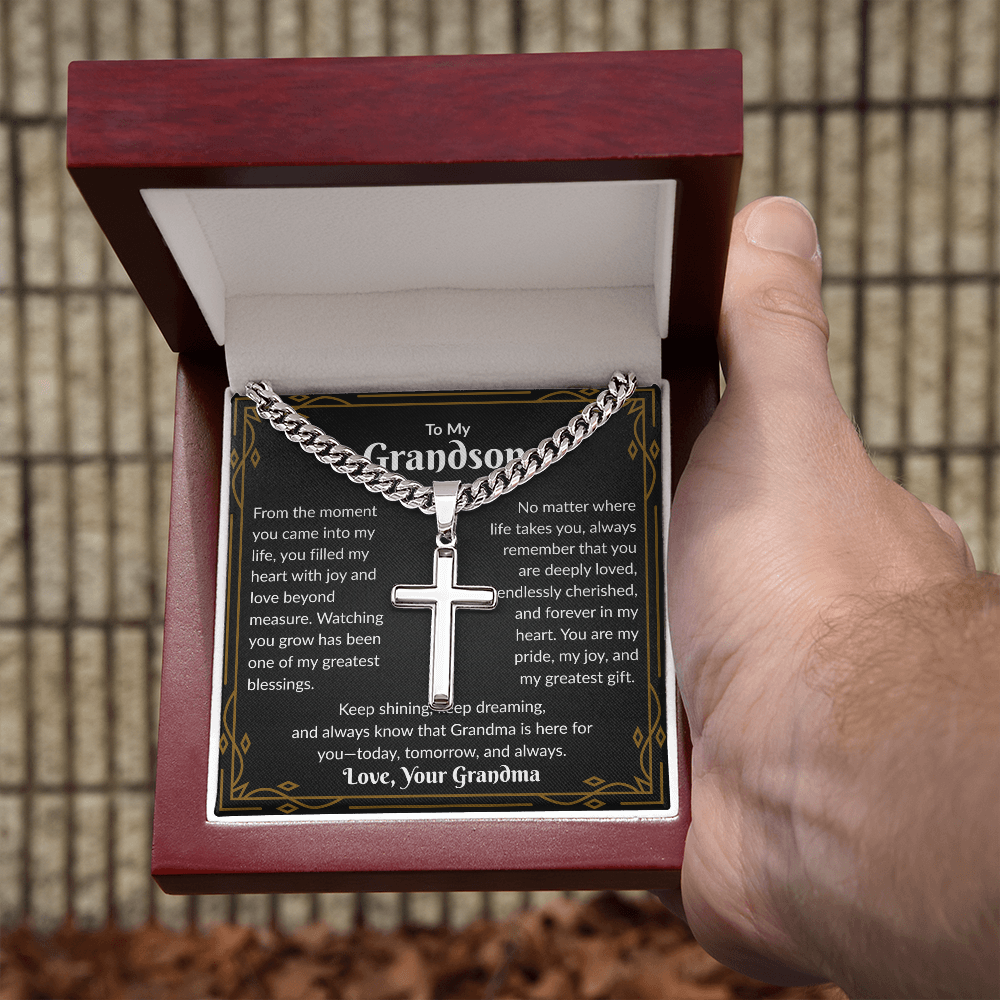 To My Grandson - Keep Shinning (Artisan Cross Necklace)
