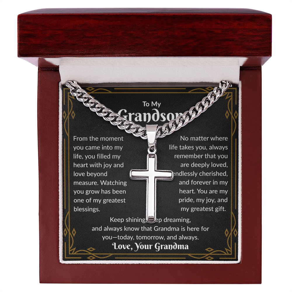To My Grandson - Keep Shinning (Artisan Cross Necklace)