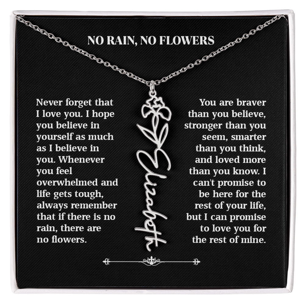 No Rain, No Flowers – Personalized Rose Necklace Gift for Her
