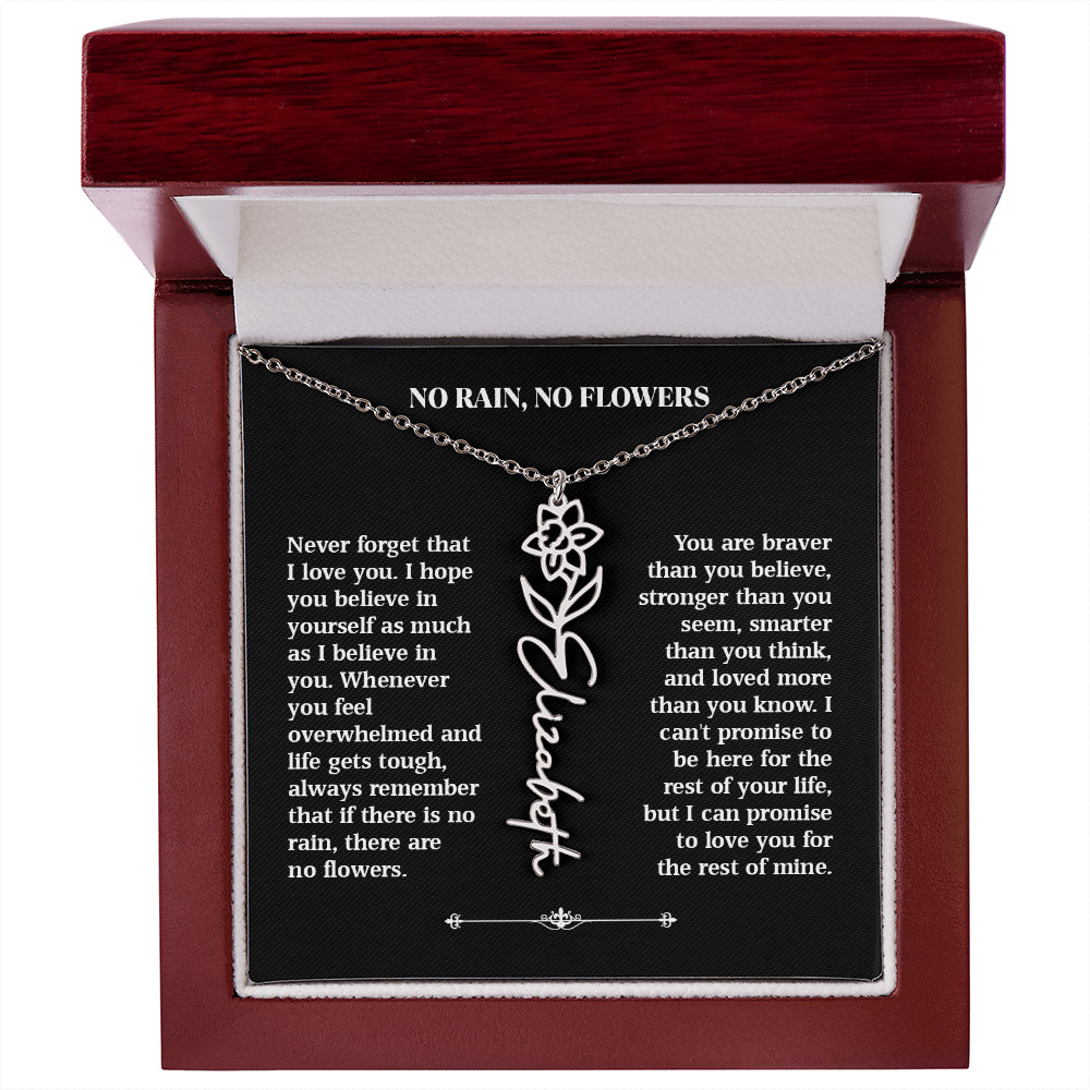 No Rain, No Flowers – Personalized Rose Necklace Gift for Her
