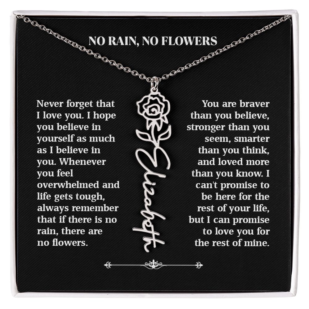 No Rain, No Flowers – Personalized Rose Necklace Gift for Her