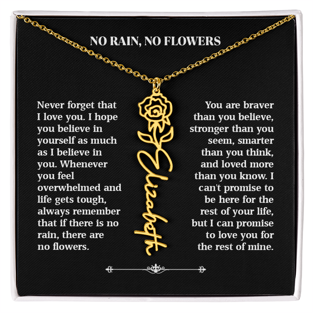 No Rain, No Flowers – Personalized Rose Necklace Gift for Her