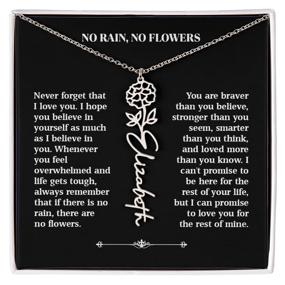 No Rain, No Flowers – Personalized Rose Necklace Gift for Her