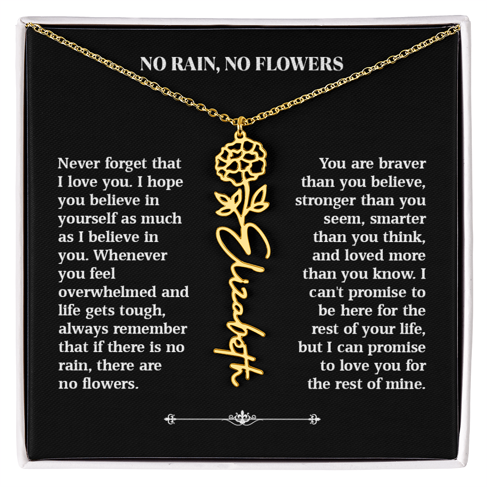 No Rain, No Flowers – Personalized Rose Necklace Gift for Her