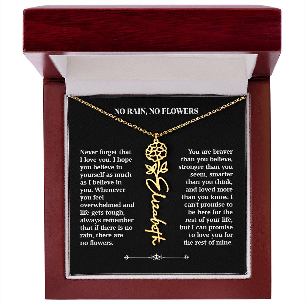 No Rain, No Flowers – Personalized Rose Necklace Gift for Her