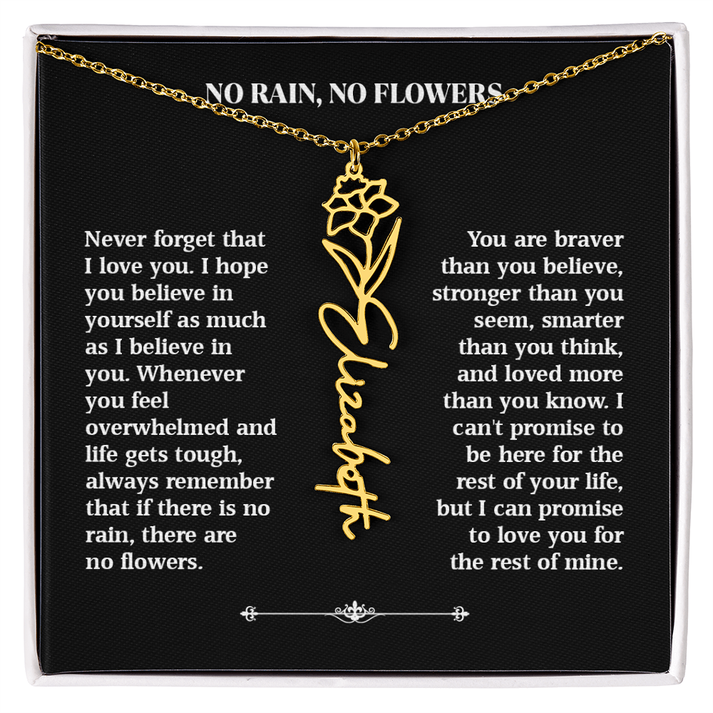 No Rain, No Flowers – Personalized Rose Necklace Gift for Her