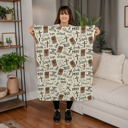 Faith Pray Trust Blessed – Christian Fleece Blanket