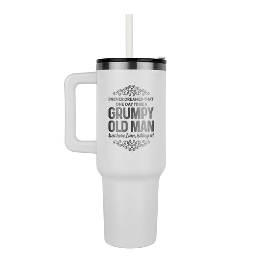 Grumpy Old Man Tumbler – 40oz Insulated Travel Mug with Handle | Funny Husband Gift