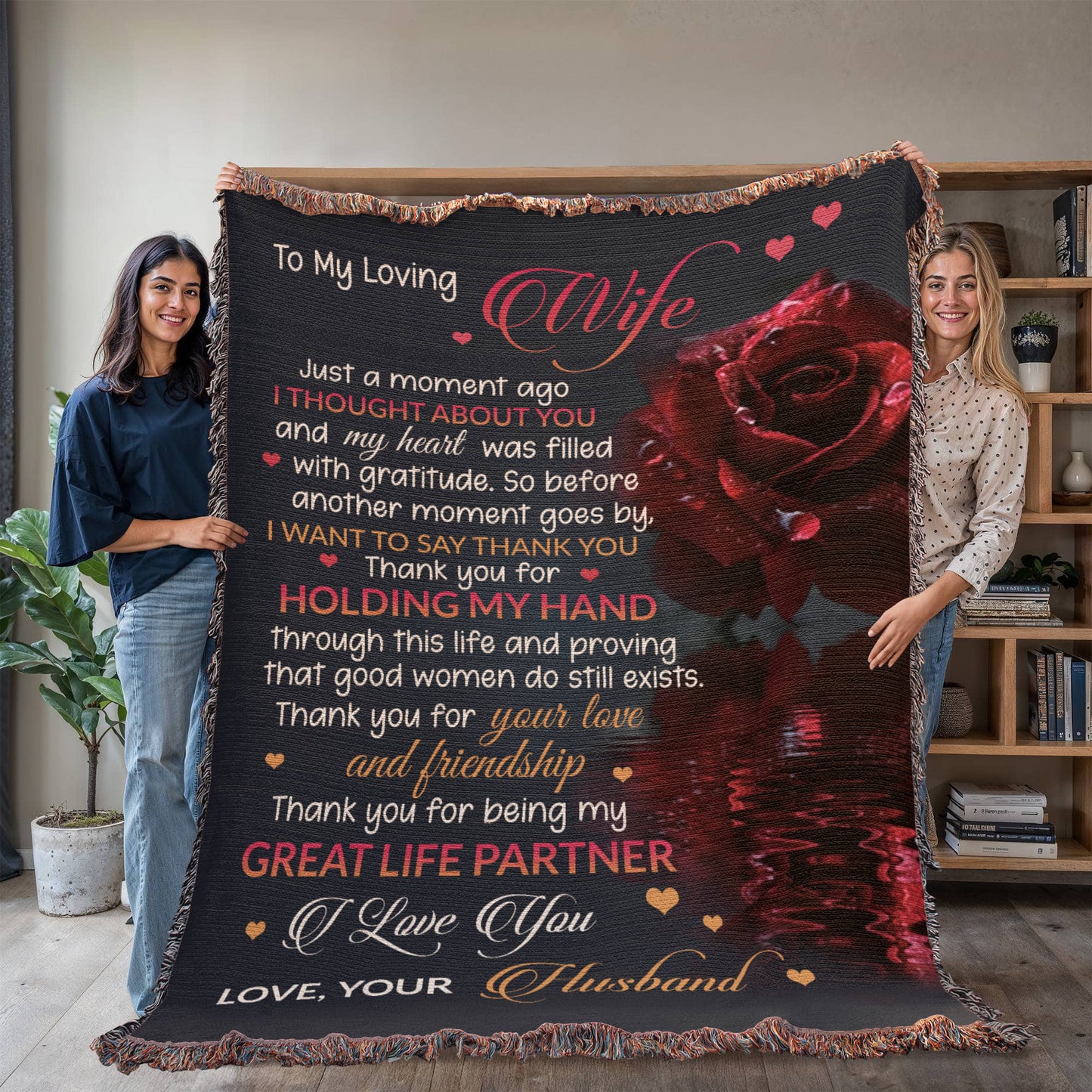 To My Loving Wife Woven Blanket – Thank You for Holding My Hand