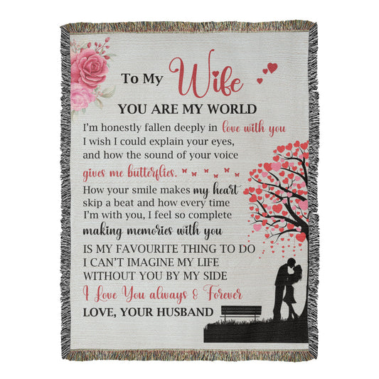 To My Wife Woven Blanket – You Are My World Love Gift