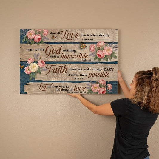 Love Faith God Christian Wall Art – Inspirational Bible Verse Canvas 36" x 24"