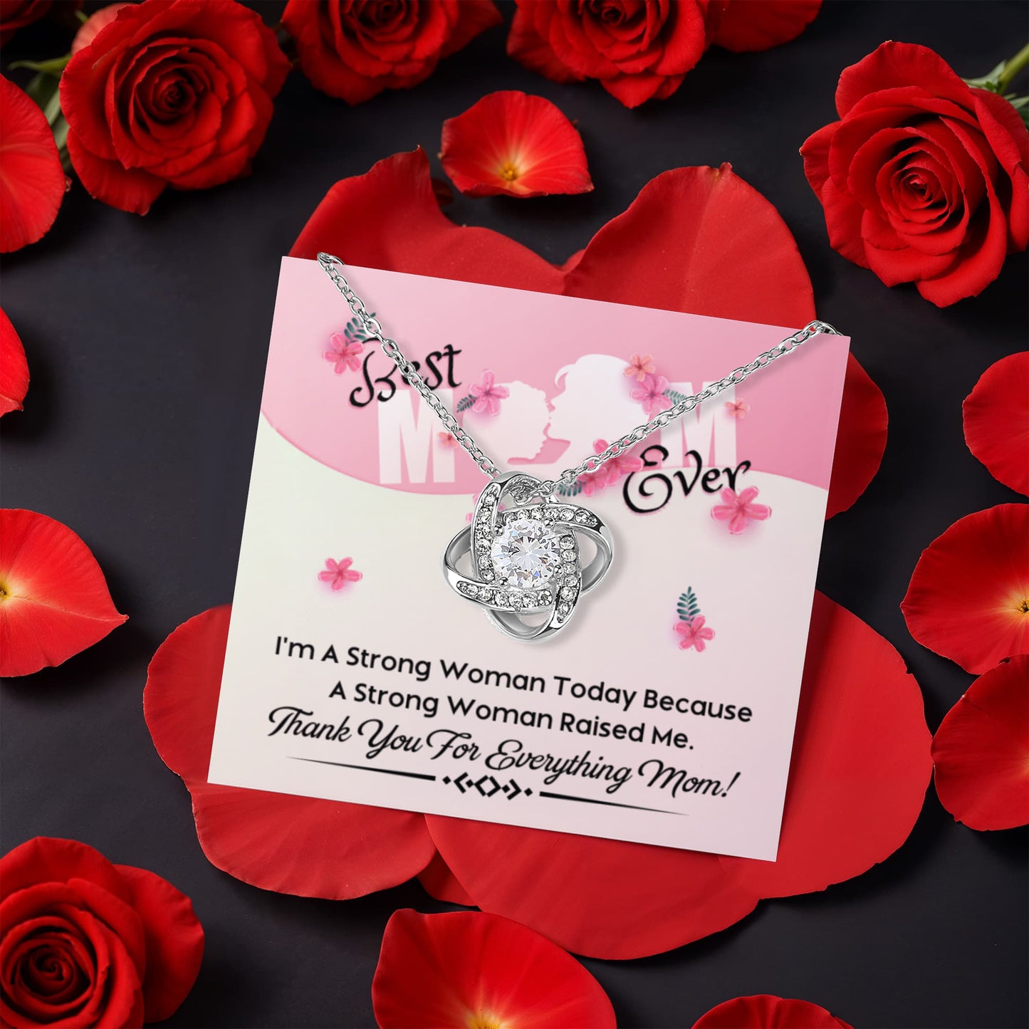 Strong Woman Raised Me – Rotating Rose Necklace for Mom