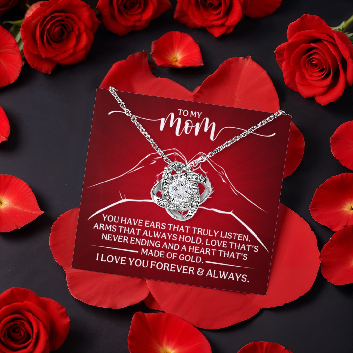 To My Mom – Heart Made of Gold (Rotating Rose Necklace)