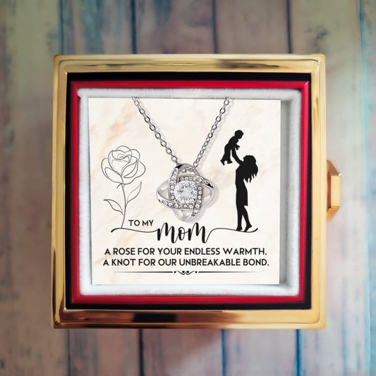 To My Mom – A Rose & A Knot (Rotating Rose Necklace)