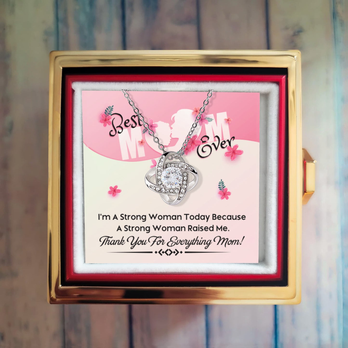 Strong Woman Raised Me – Rotating Rose Necklace for Mom
