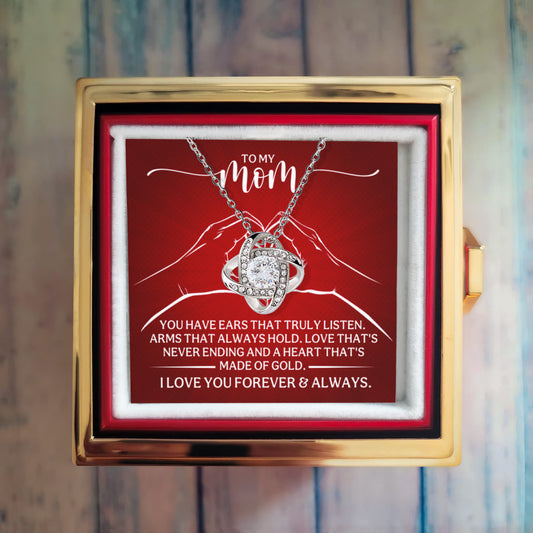 To My Mom – Heart Made of Gold (Rotating Rose Necklace)