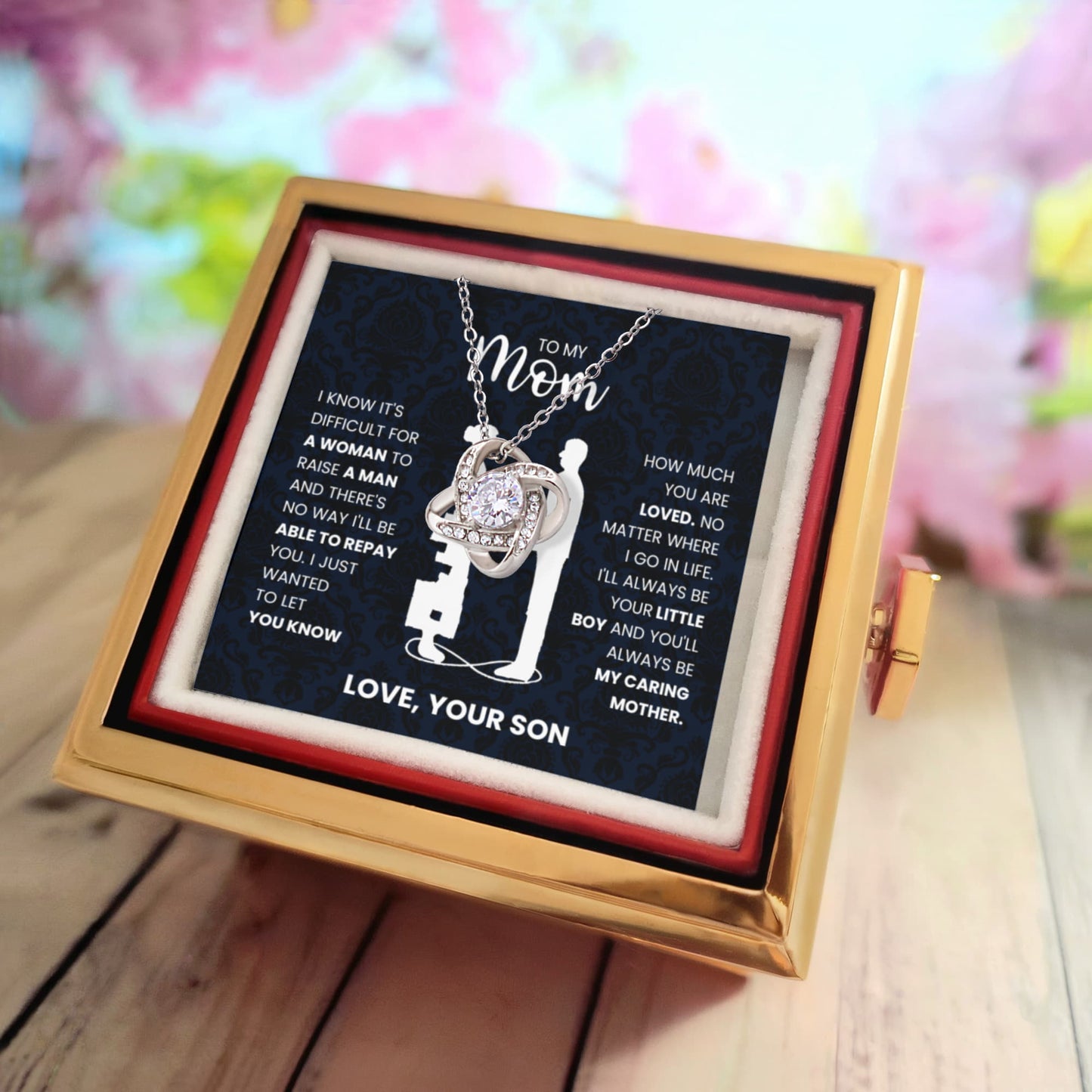 To My Mom – From Your Son (Rotating Rose Necklace)