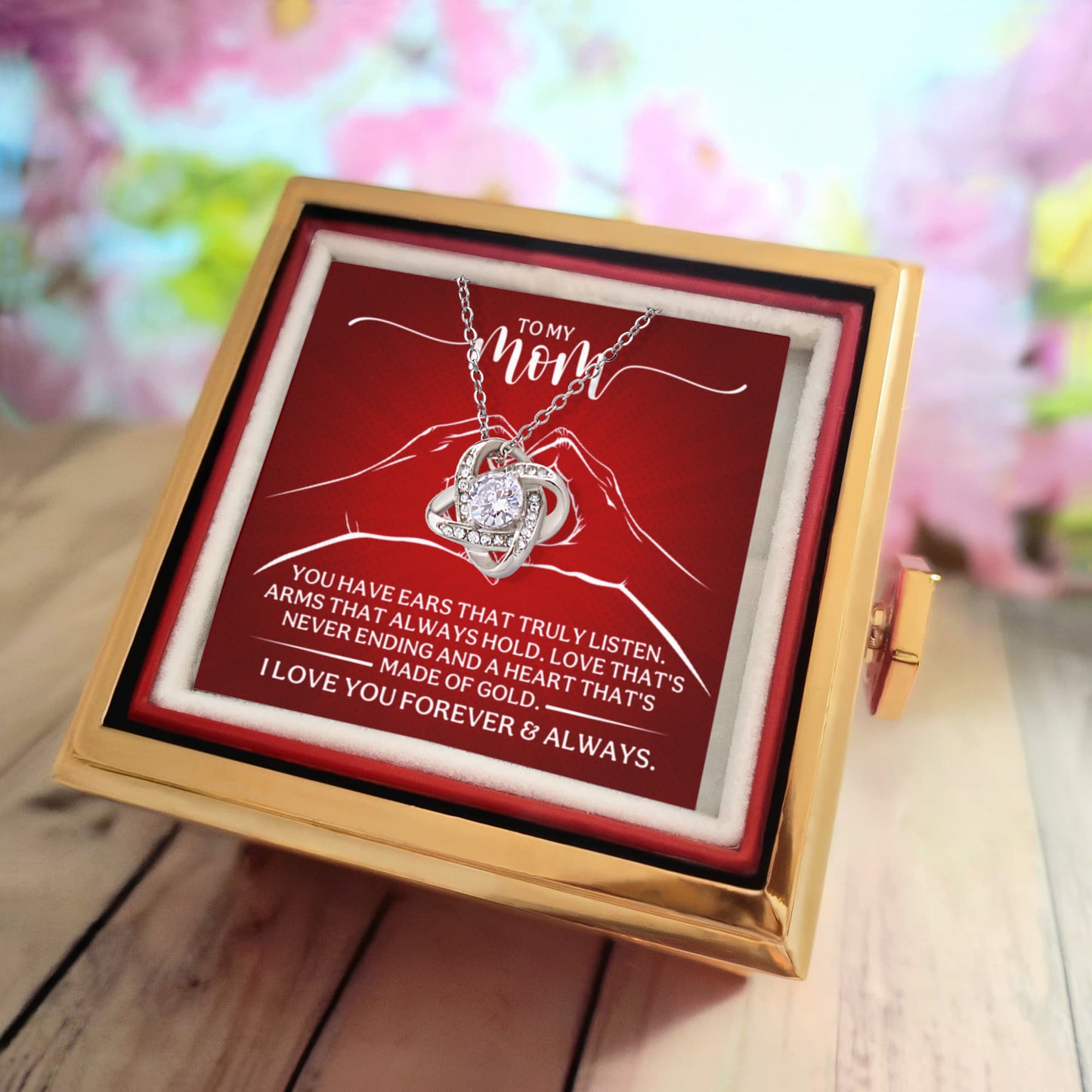 To My Mom – Heart Made of Gold (Rotating Rose Necklace)