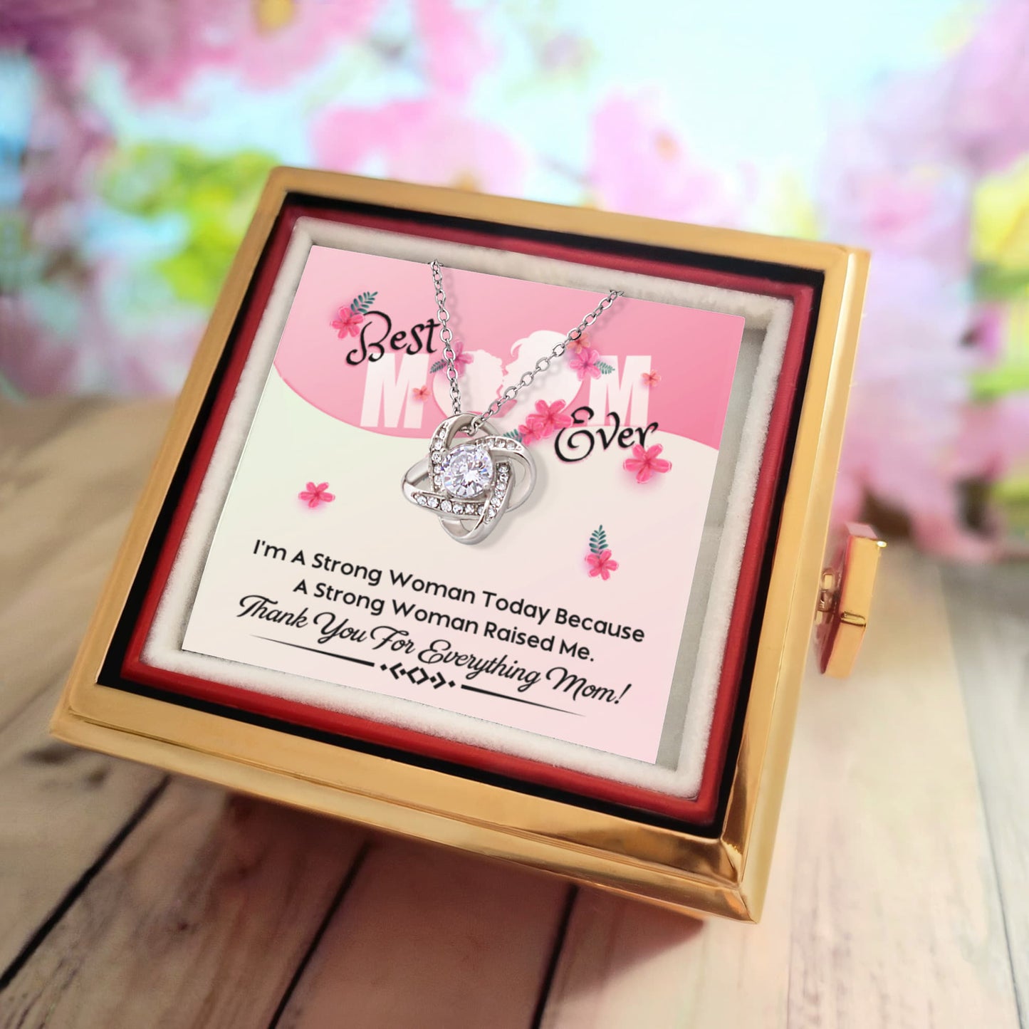 Strong Woman Raised Me – Rotating Rose Necklace for Mom