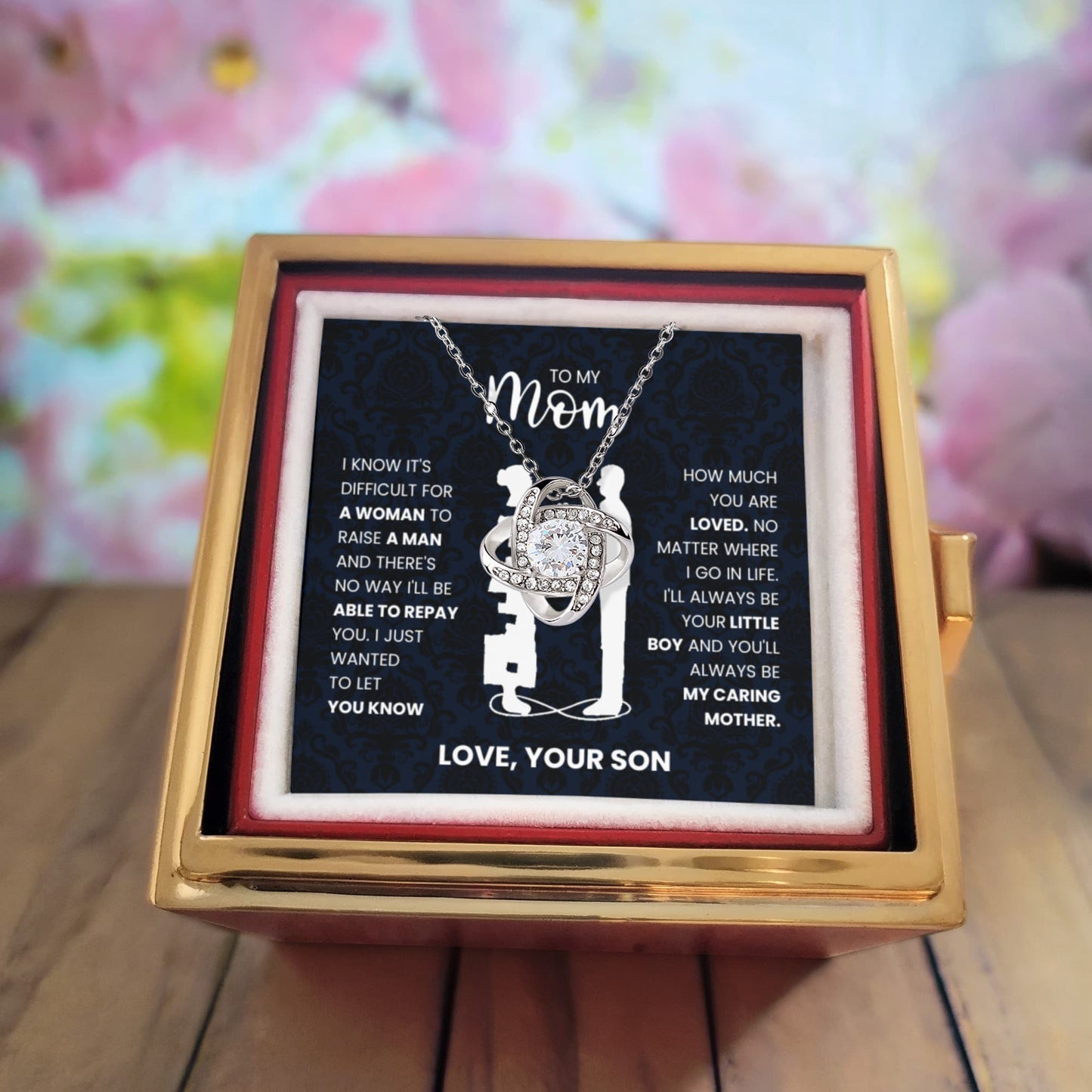 To My Mom – From Your Son (Rotating Rose Necklace)
