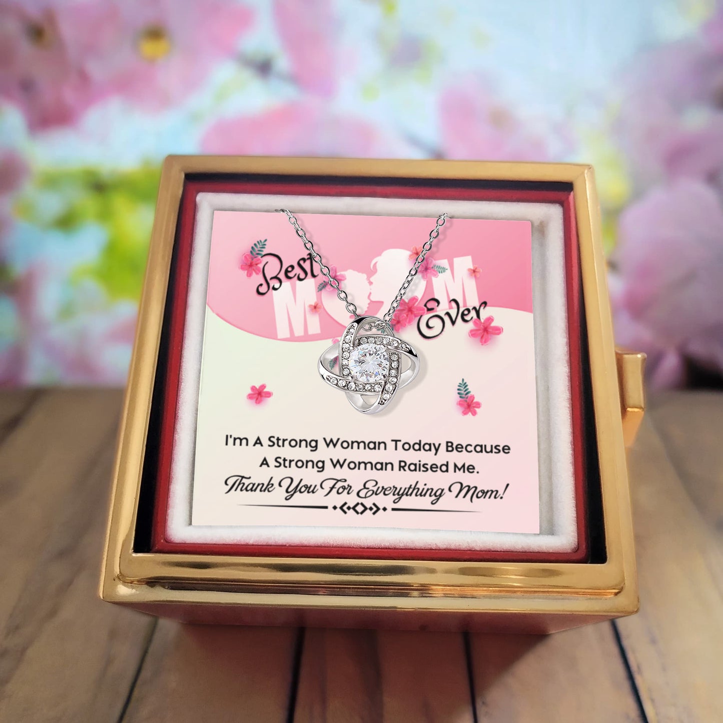 Strong Woman Raised Me – Rotating Rose Necklace for Mom
