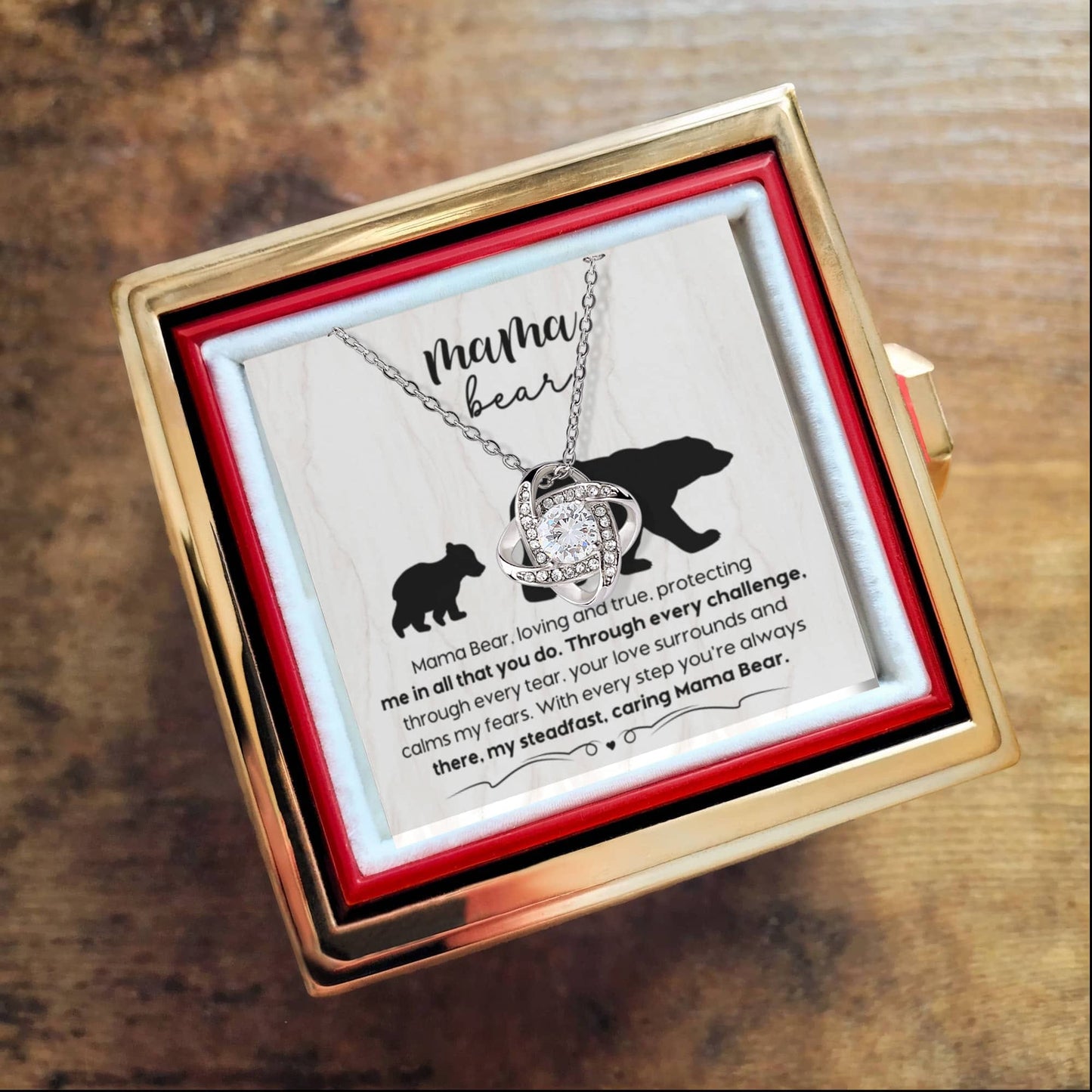 Mama Bear – Rotating Rose Necklace Gift
