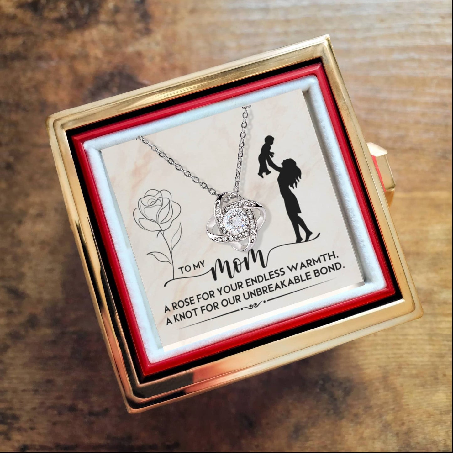 To My Mom – A Rose & A Knot (Rotating Rose Necklace)