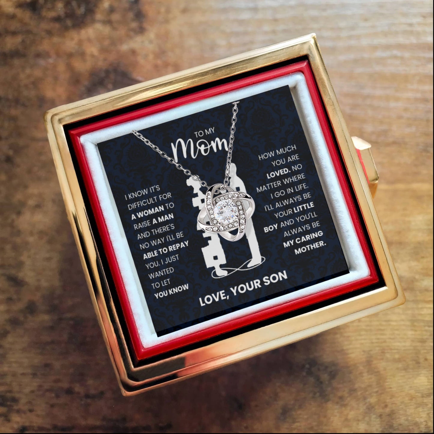 To My Mom – From Your Son (Rotating Rose Necklace)