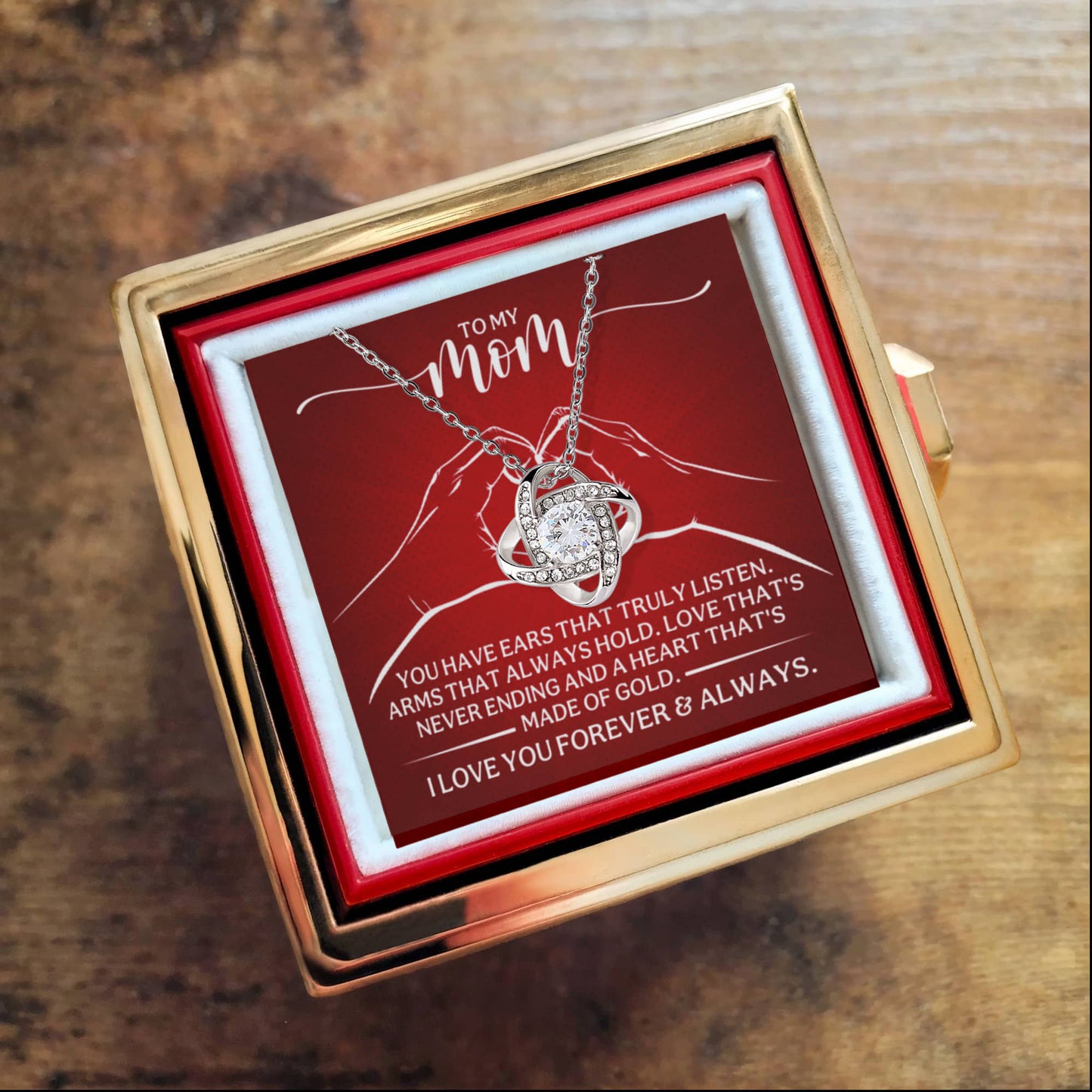 To My Mom – Heart Made of Gold (Rotating Rose Necklace)