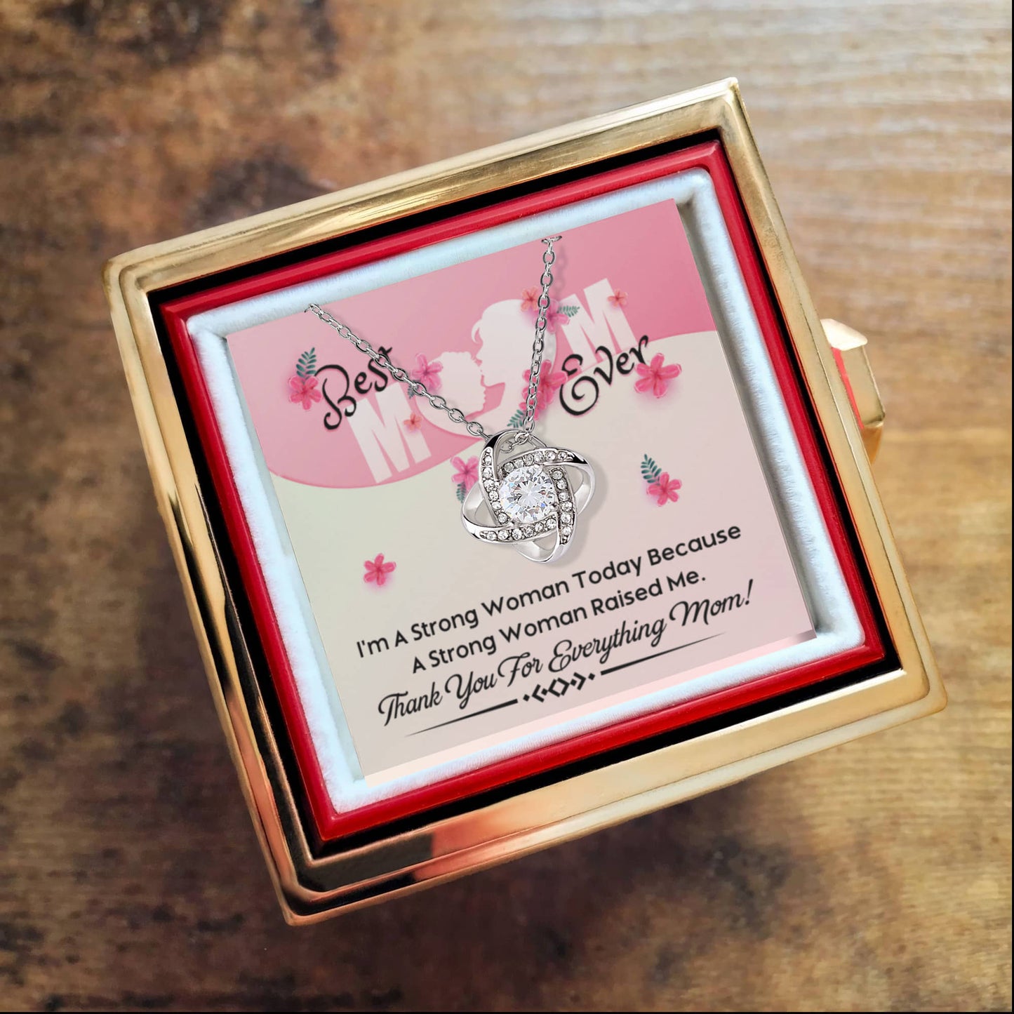 Strong Woman Raised Me – Rotating Rose Necklace for Mom