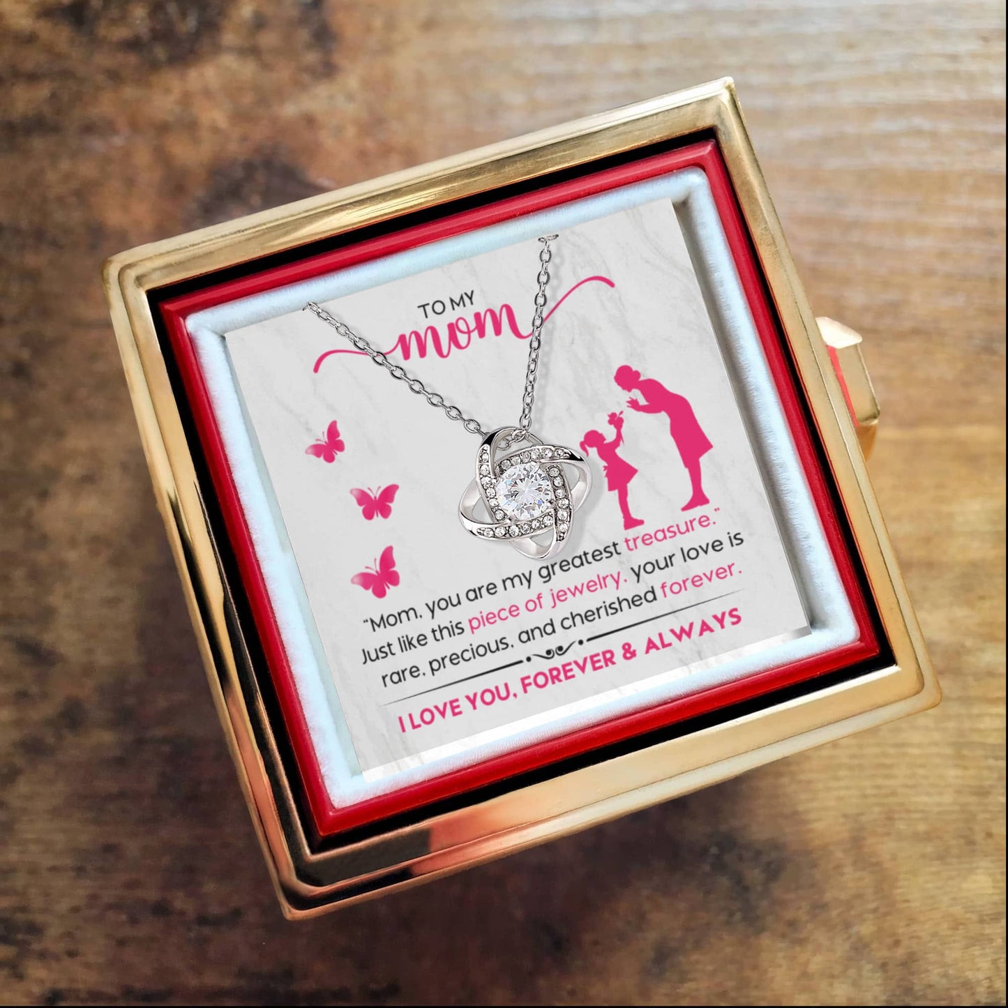 Mom – My Greatest Treasure (Rotating Rose Necklace)