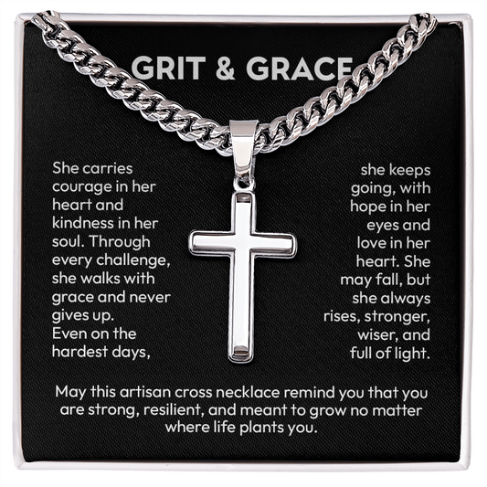 Artisan Cross Necklace with Cuban Link – Symbol of Faith, Strength & Protection